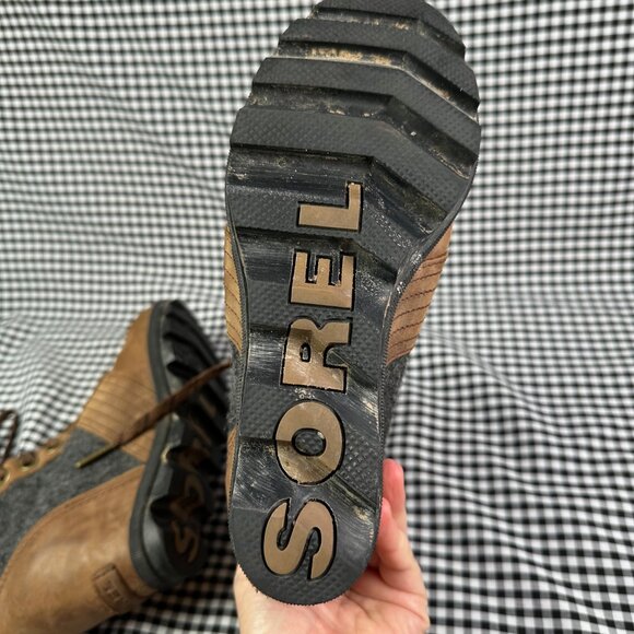 Sorel Lexie Boots Women's 9 Brown Gray Leather Hidden Wedge Lace Up Lug Booties - Picture 6 of 7